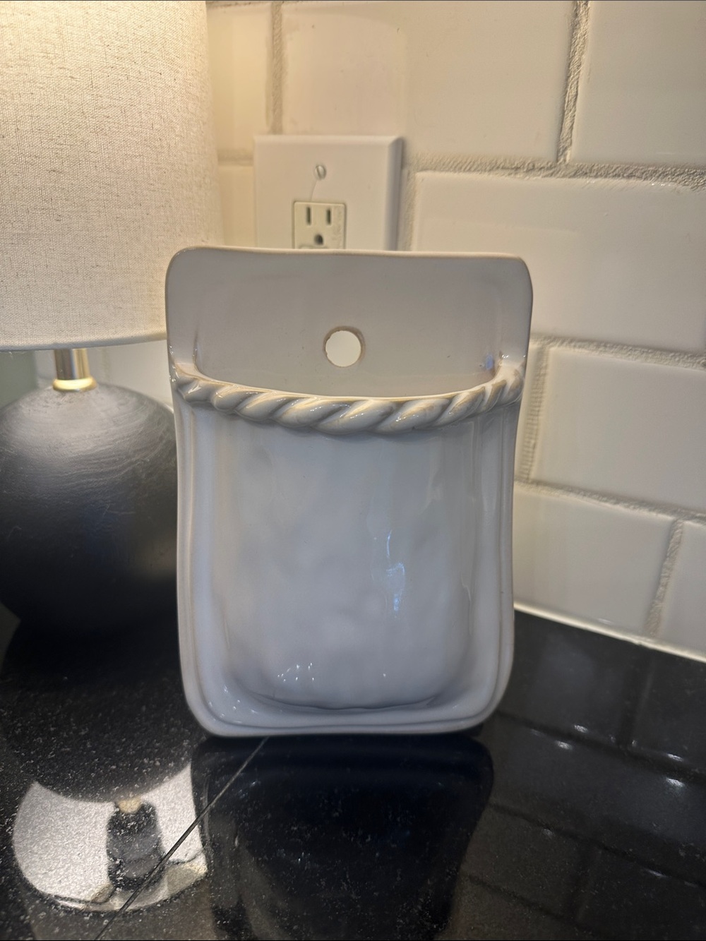 Magnolia White Ceramic Wall Pocket with Rope Detail